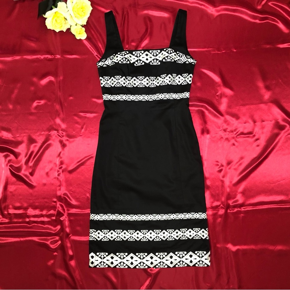 White House Black Market (WHBM) Black & White Embroidered Sheath Dress - Picture 4 of 11